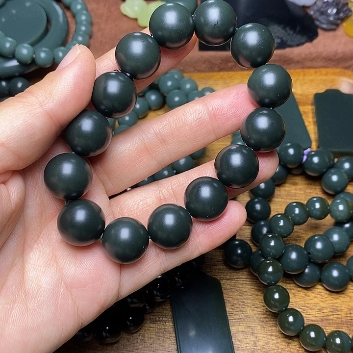 和田玉（青玉）未镶嵌手链和田玉青海格尔木黑青16