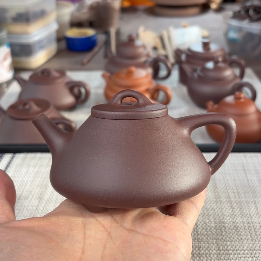 紫砂茶壶半手工老紫泥子冶石瓢壶220cc