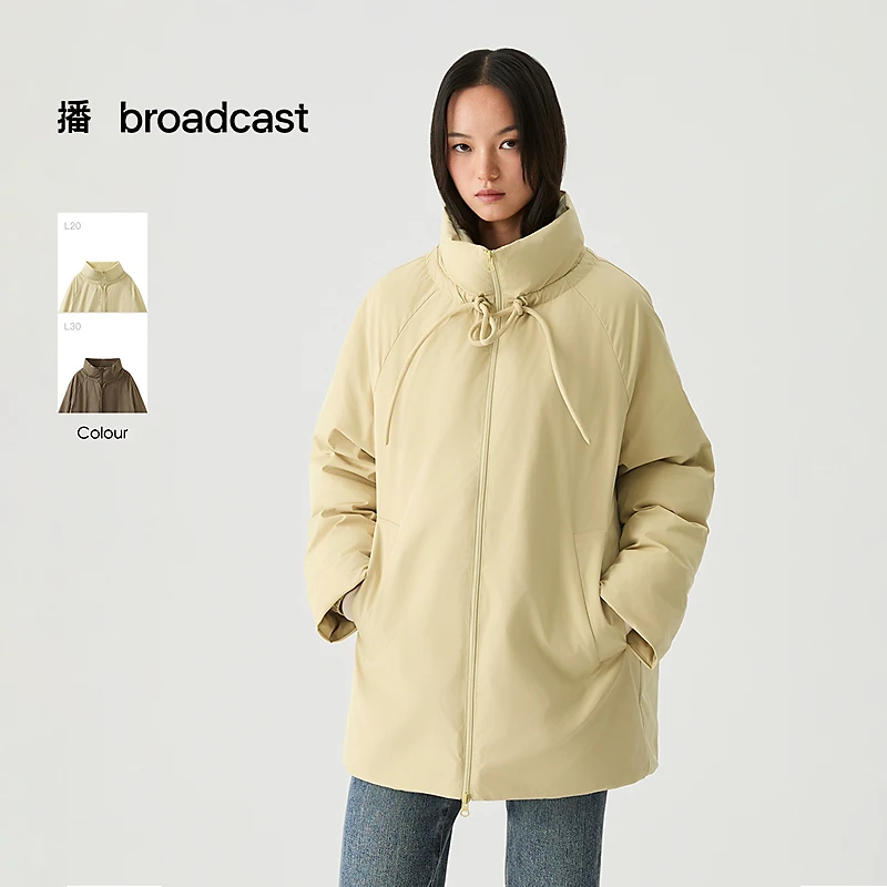 broadcast/播直筒抽绳立领防风羽绒服短款DDS4RD5127