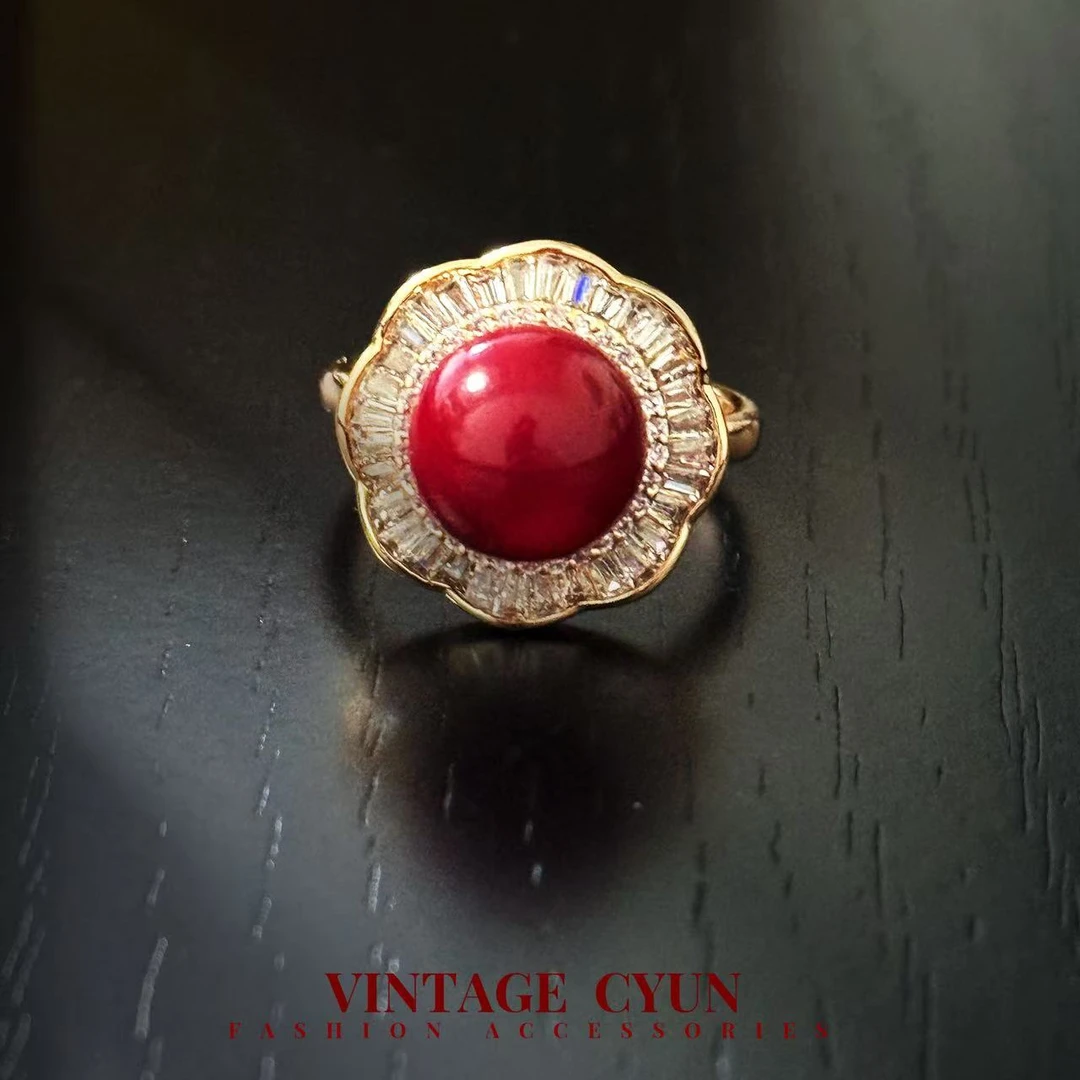 铜合金戒指 【沐羽珠宝】意大利深海红色（10mm+）正圆活口戒指80779