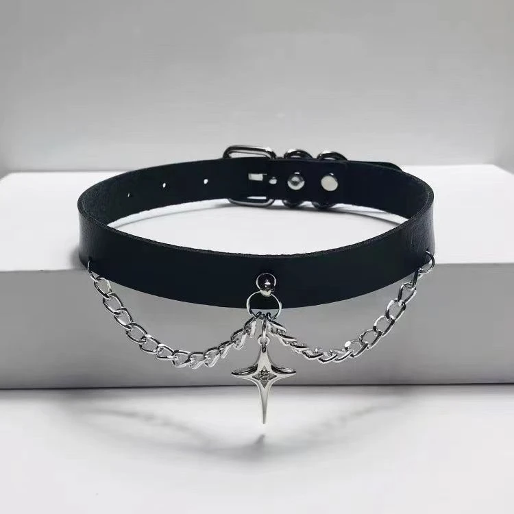 暗黑朋克四芒星项圈choker十字架辣妹项链复古锁骨颈链哥特