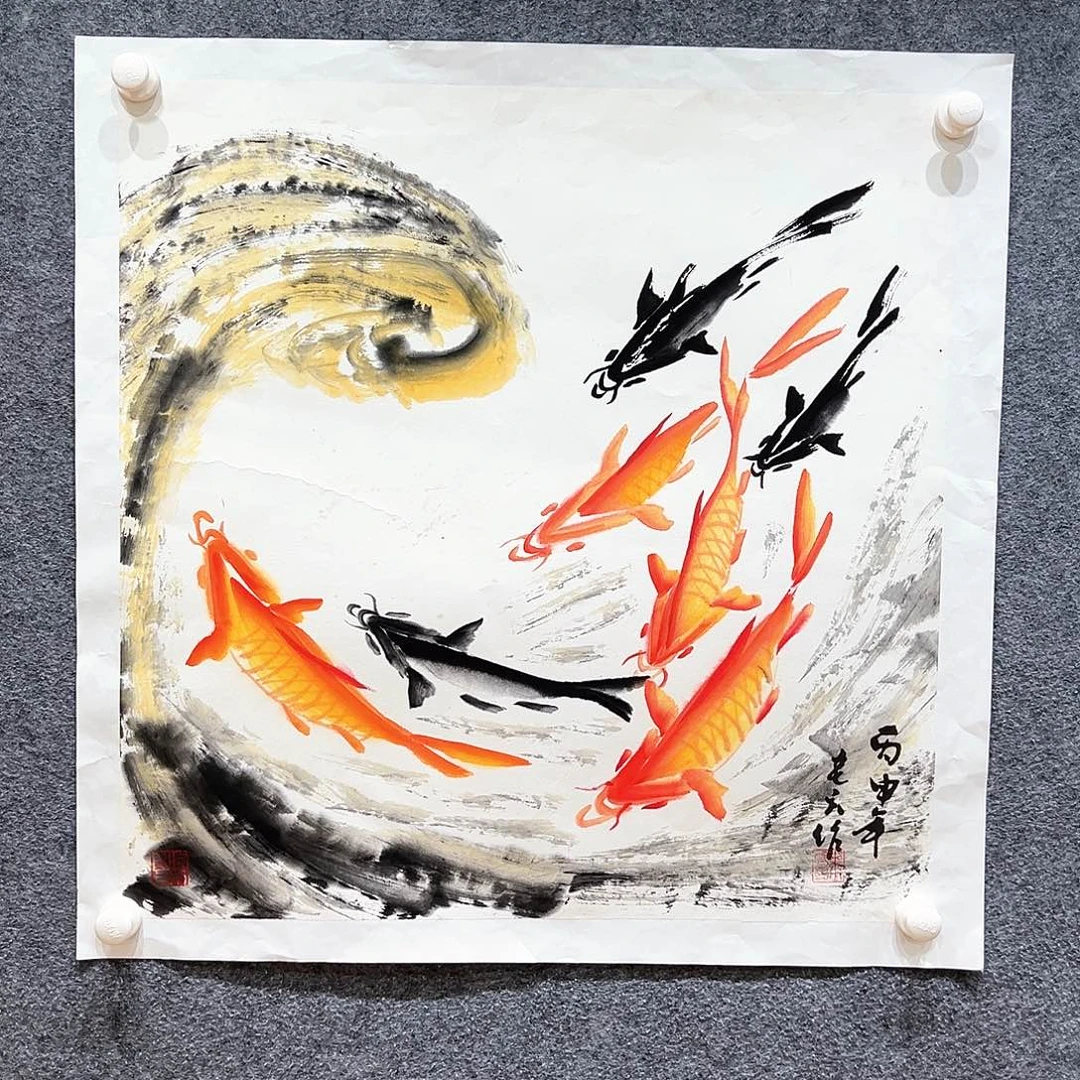 国画知鱼之乐纯手绘画