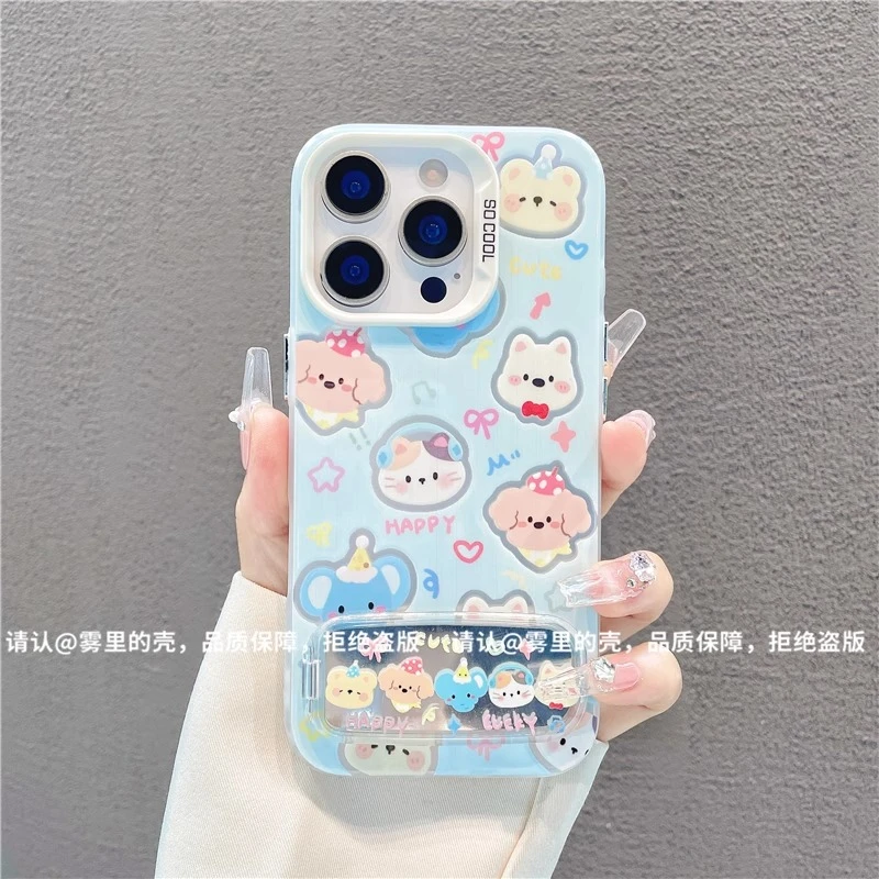 满屏动物头像镜面支架适用苹果16手机壳新款华为vivo小米oppo潮流