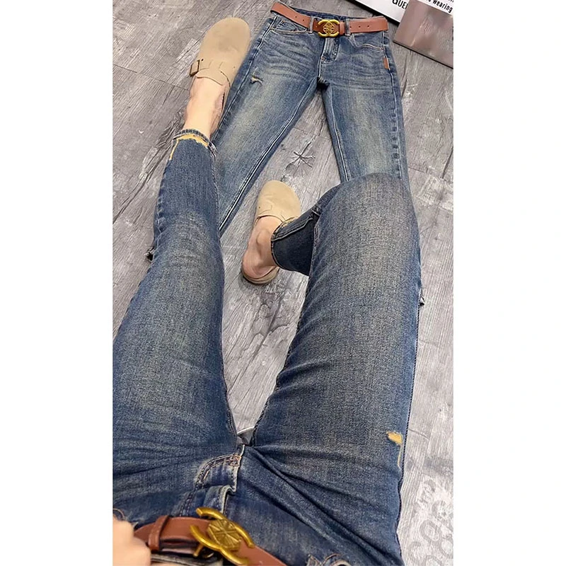 2025夏季新款复古铅笔裤大码梨形身材弹力显瘦百搭小脚九分牛仔裤