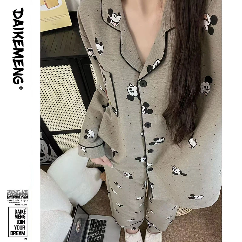 韩版波点米奇睡衣女春秋新款舒适云朵棉长袖长裤可外穿家居服套装