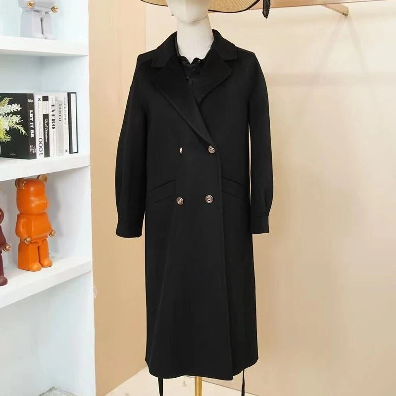 「ZHIHOU」DY6620时尚黑色翻领双排扣收口袖休闲款大衣