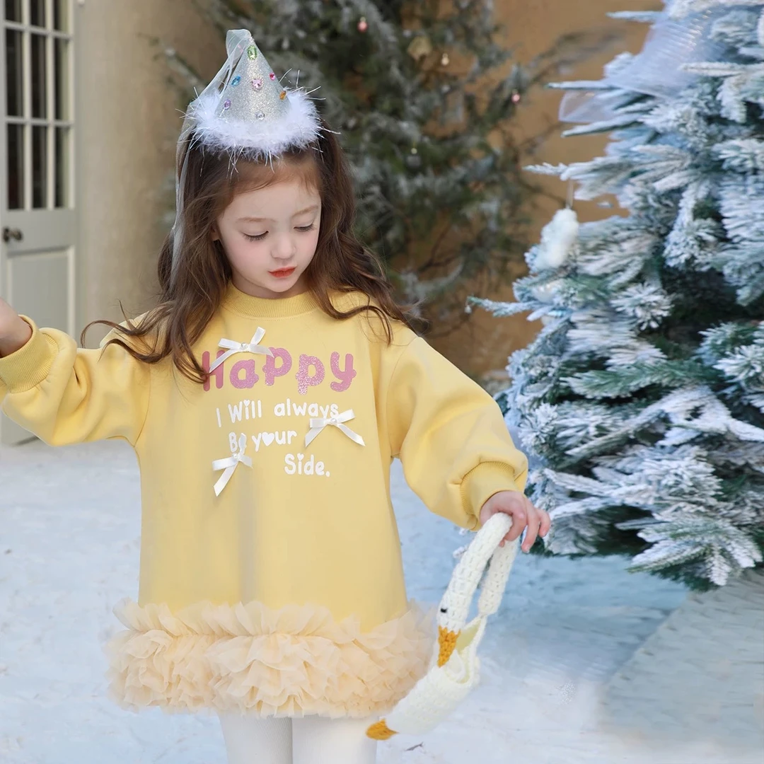 65325冬季新款2024女童宝宝甜美气质休闲纱纱裙摆卫衣裙连衣裙