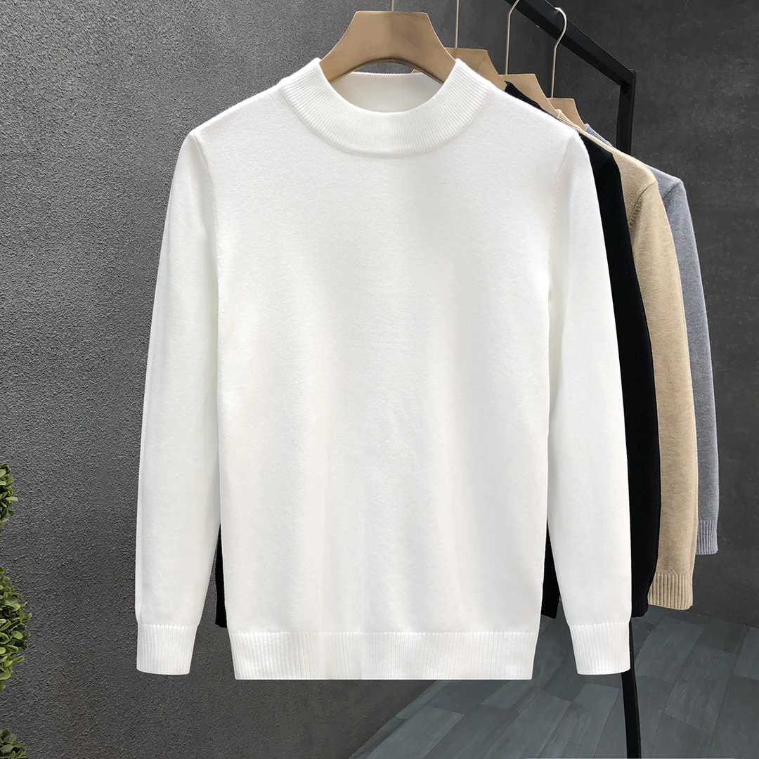 型男无标净版半高领毛衣男潮牌冬天内搭打底衫男士高端白色针织衫