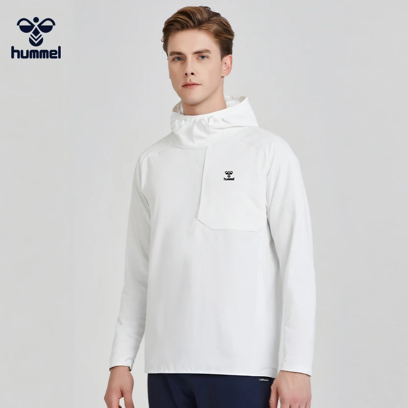 HUMMEL春夏轻薄透气连帽套头衫防风防泼水男女户外运动跑步上衣