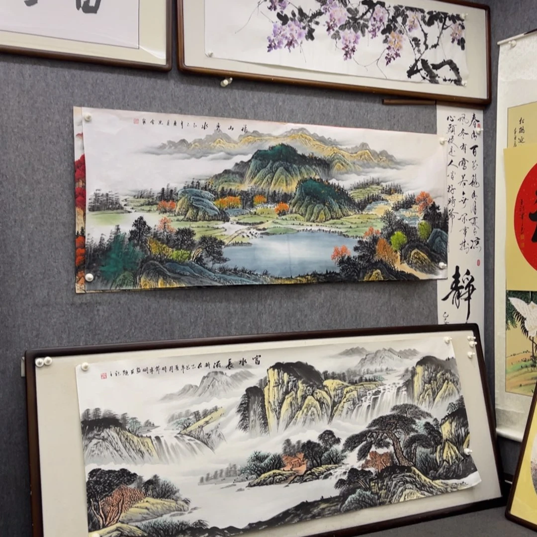 国画福山秀水六尺画芯178×69