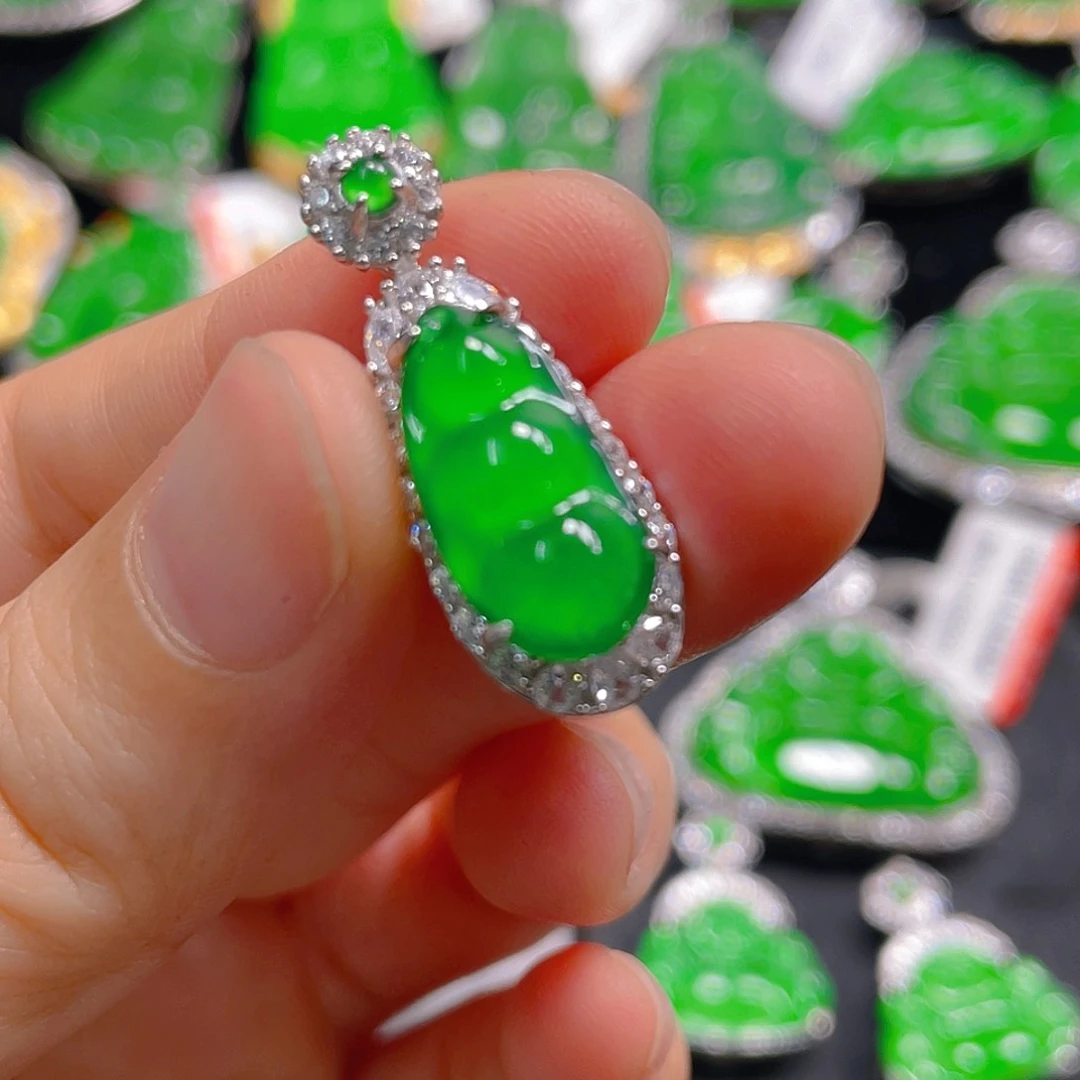 翡翠银S925镶嵌吊坠(不含链)