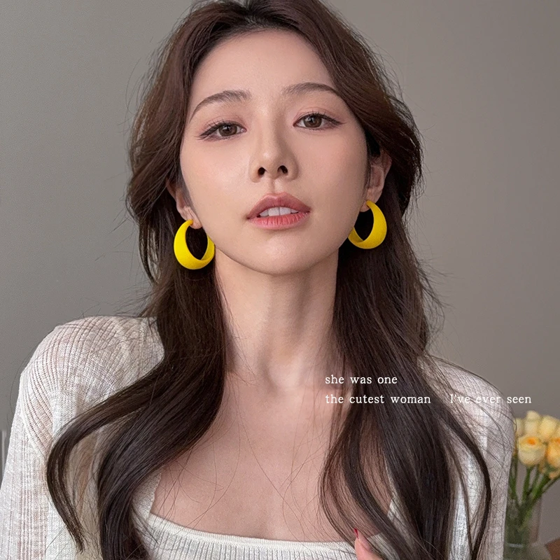 非金属布艺耳饰 甜美清新黄色系耳环女新款绝美耳钉百搭耳坠配饰