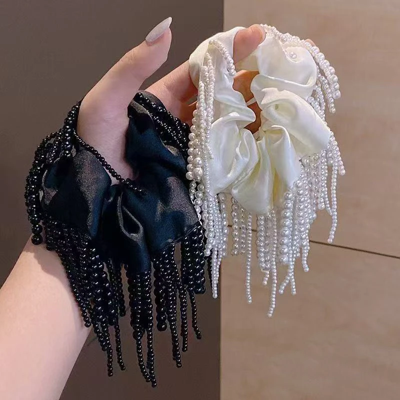 珠珠气质流苏发绳新款高级感爆款丸子头发饰大肠轻奢赫本风褶皱