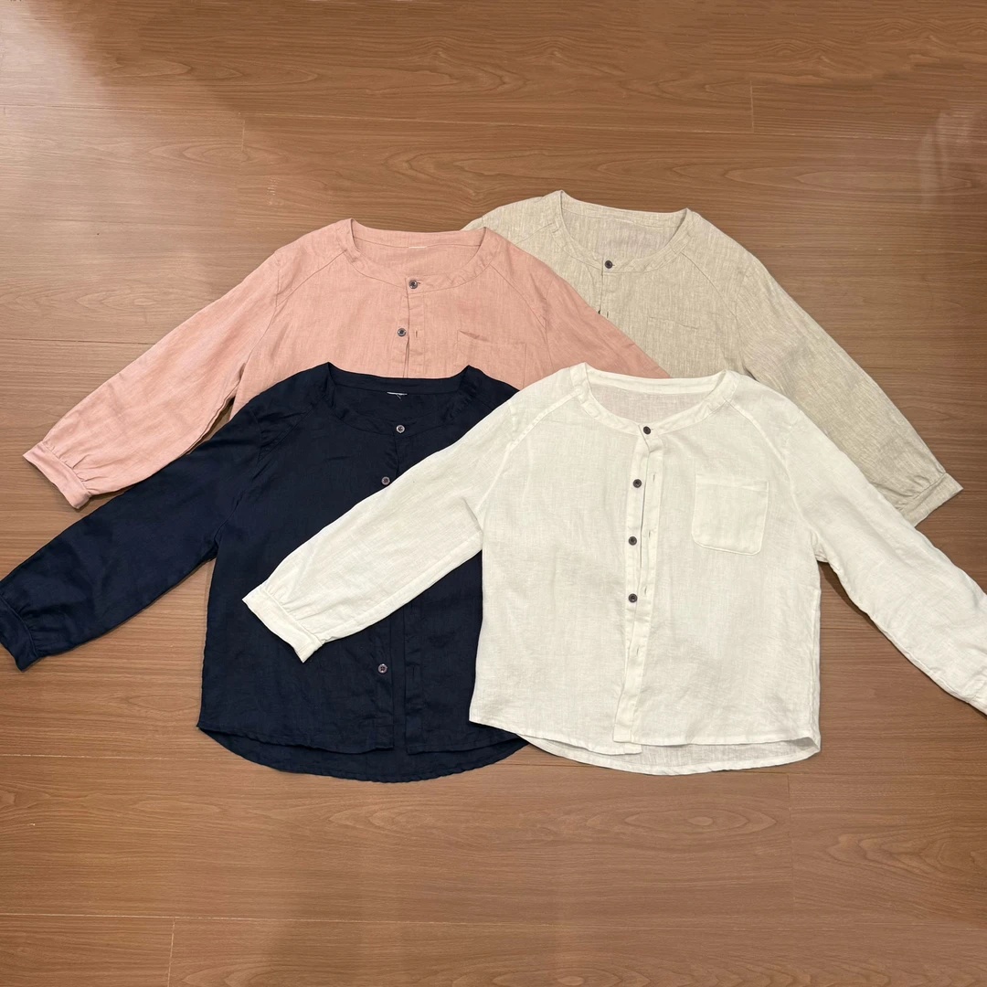 新WANGNAFUSHI“西太后爆款亚麻上衣”长袖白色文艺薄款国风1009