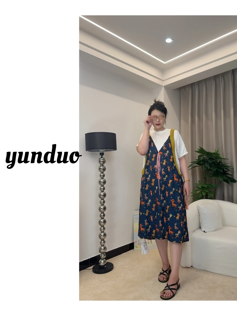 休闲风假两件碎花时尚龄法式夏季大码连衣裙