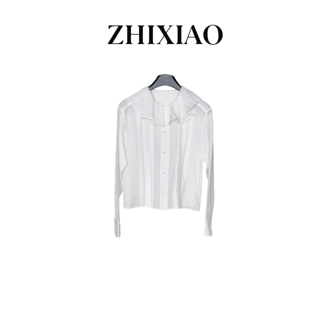 【ZHIXIAO】春季新款：荷叶领长袖衬衣23388