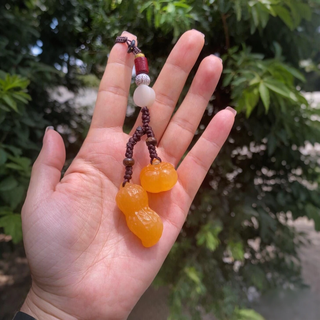 寿山石田黄玉石好柿花生如意吉祥平安招财纳福个性钥匙扣挂件挂饰