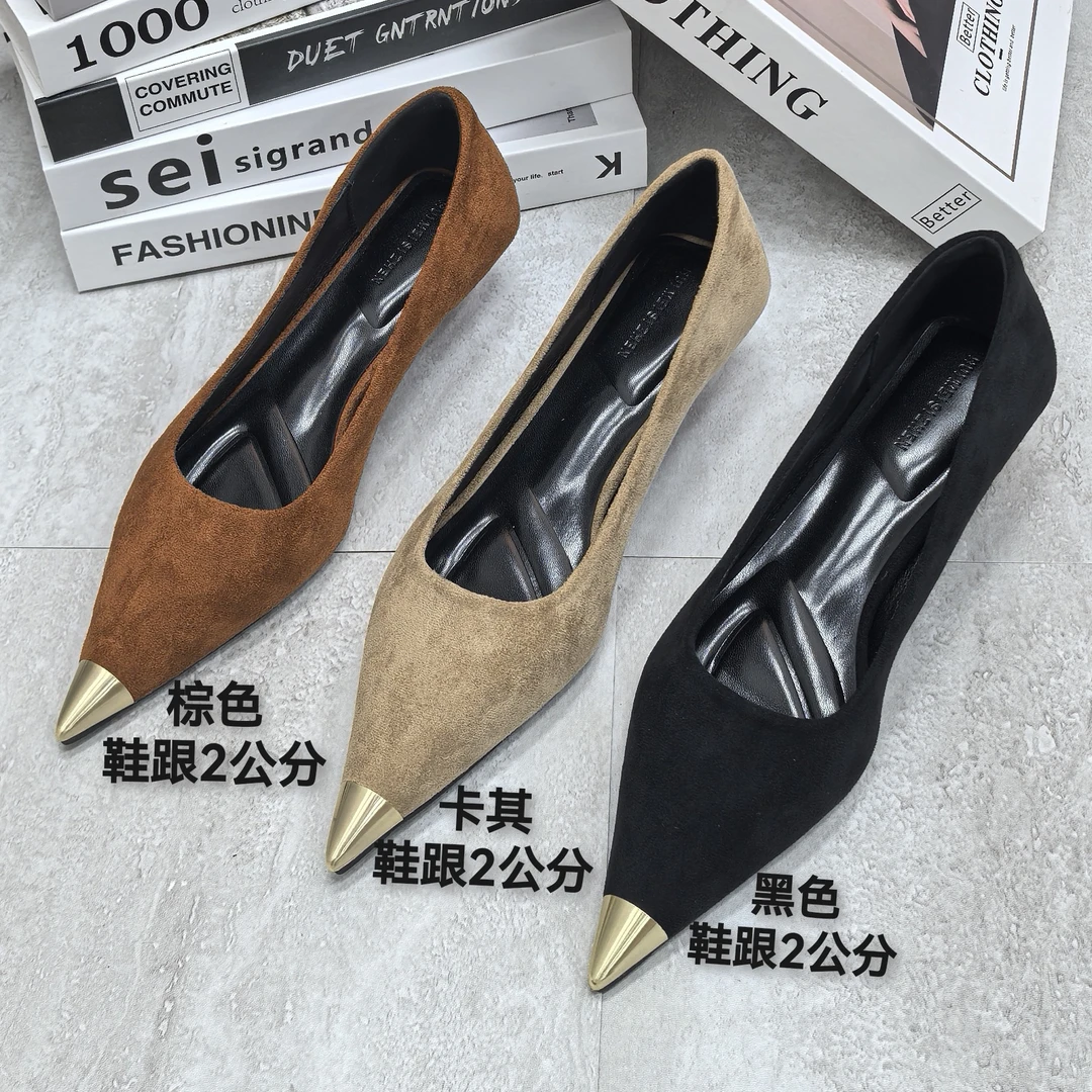 2025春季新款金属尖头高跟鞋设计感百搭法式气质黑色浅口细跟单鞋