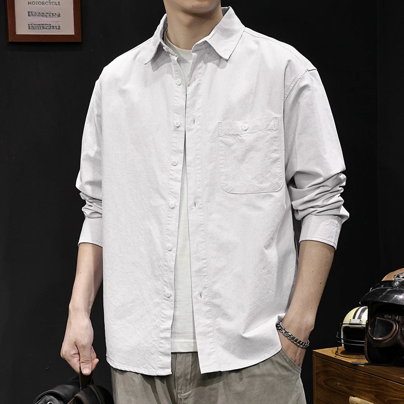 秋季新款美式高端纯棉长袖衬衫男士2025春秋潮牌休闲大码衣服外套