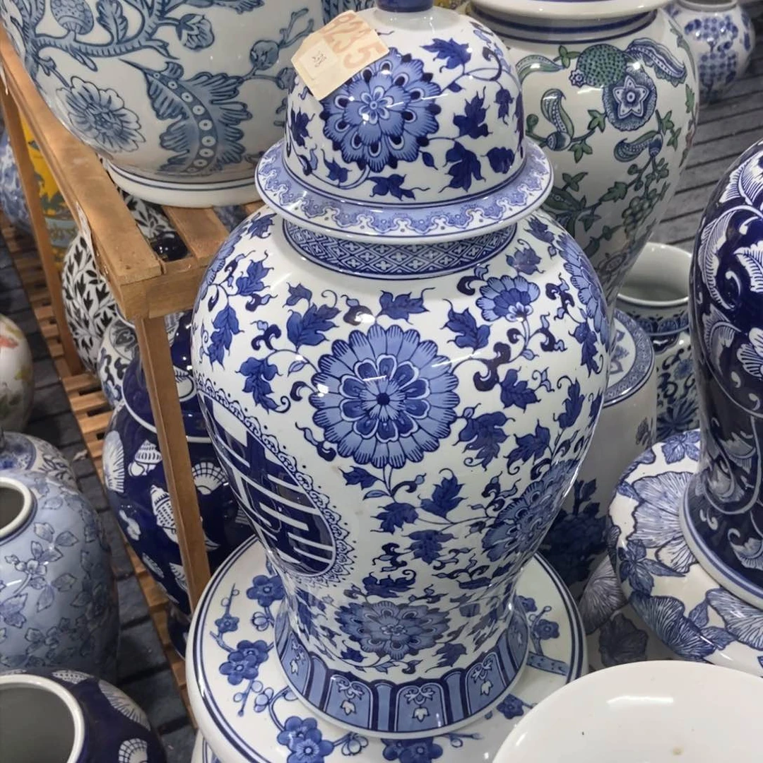 摆件用****0花瓶手绘釉下彩一对