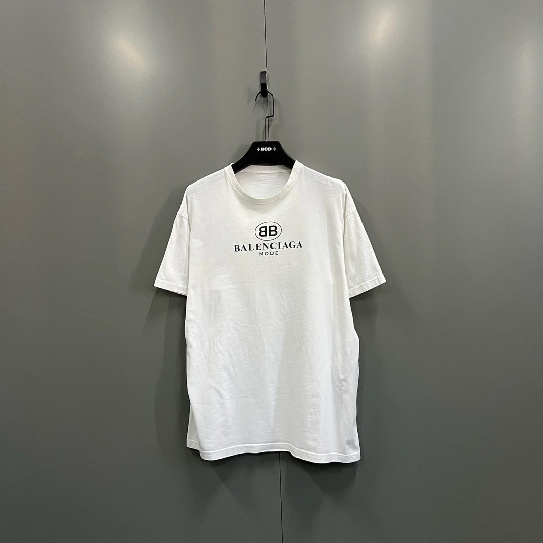(ll) 巴黎世家 白色双B印花logo短袖M码9新bc012482 无领标无洗标