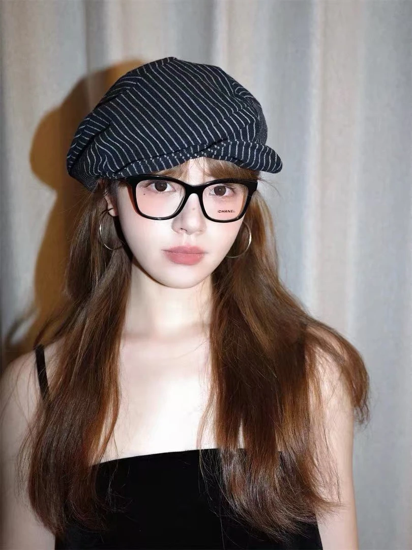 新款日系文艺条纹棉麻贝雷帽子女春夏显脸小报童帽复古画家帽潮
