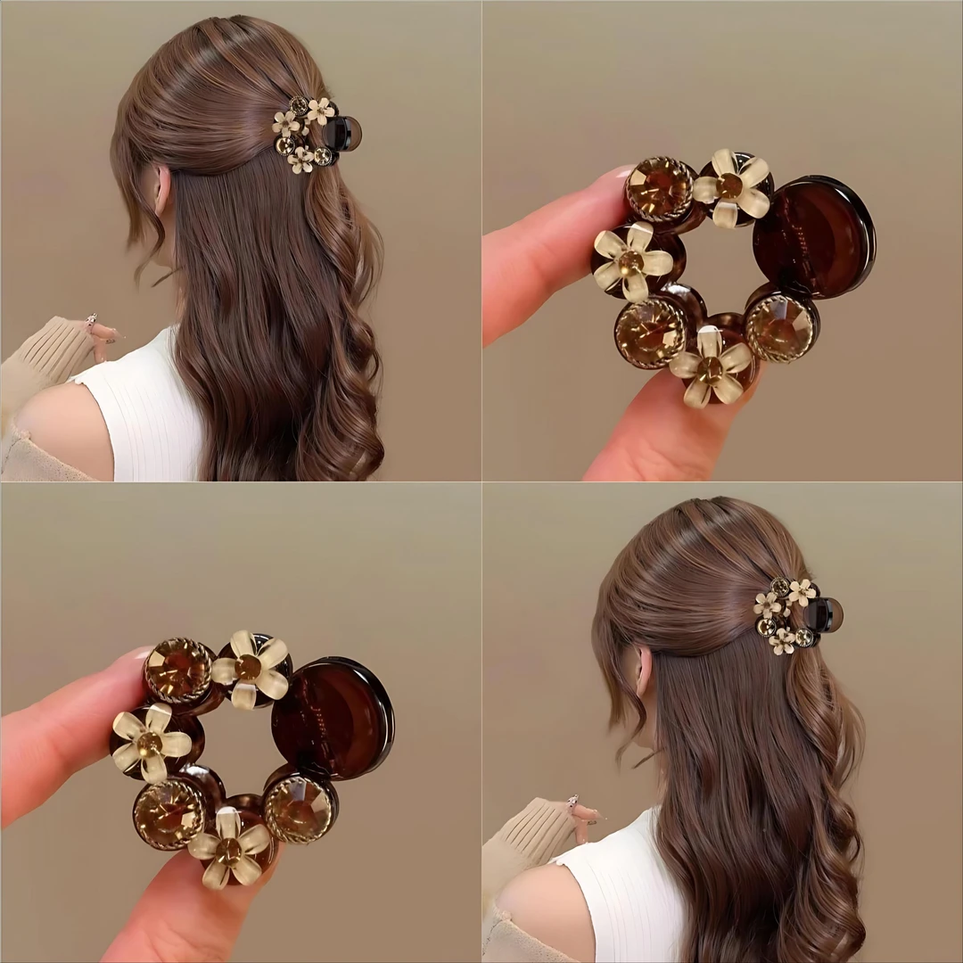 拿铁咖色~公主头气质小号抓夹花朵发夹后脑勺半扎发侧边抓夹