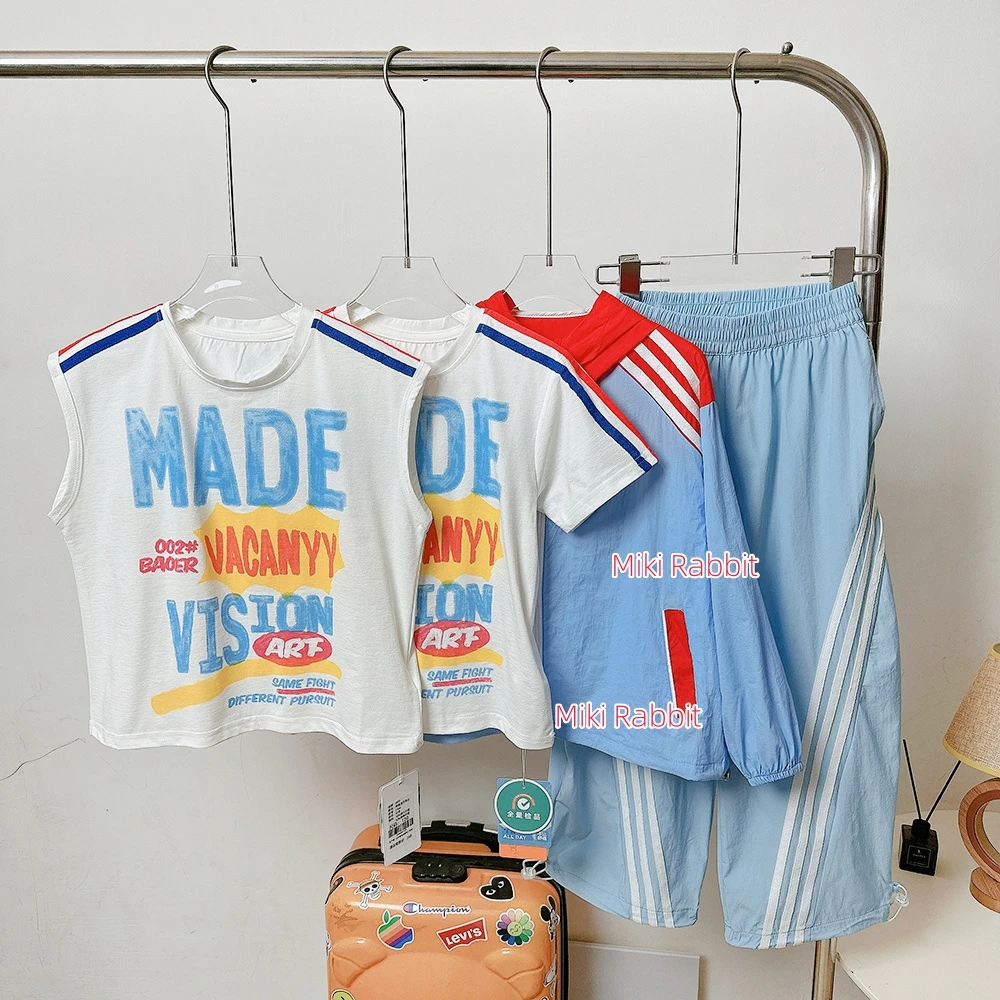 儿童薄款速干运动套装2025夏新款男童女童休闲户外休闲T恤长裤子