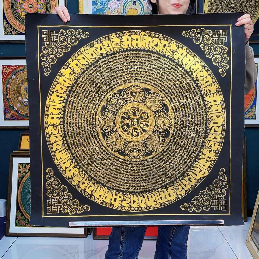 卷轴画手绘唐卡75厘米六字