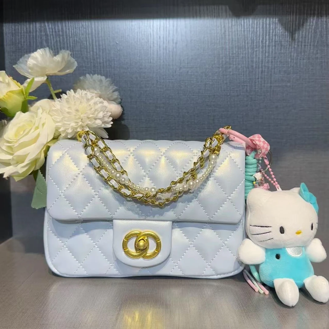 蓝色小襄风方胖子链条斜挎包