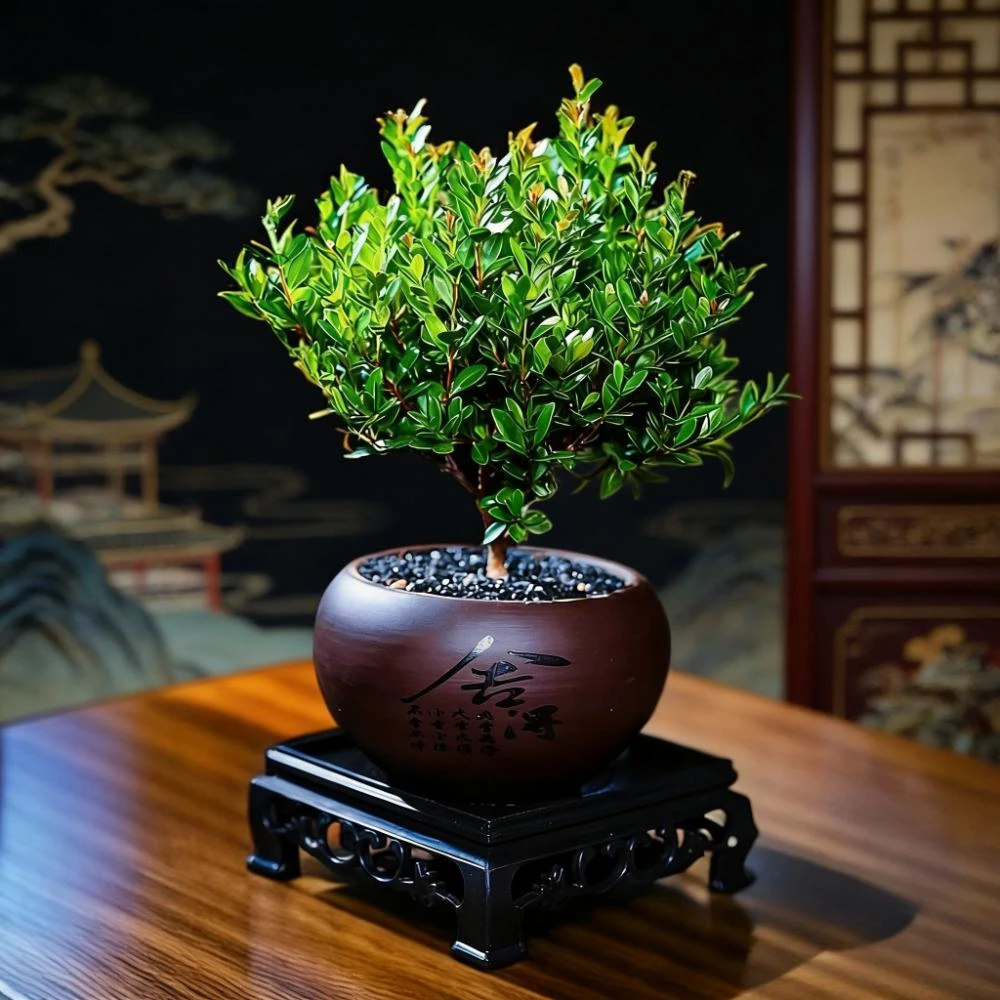 小叶赤楠桌面绿植黑砂石紫砂陶瓷室内小盆栽老桩茶室花卉盆景摆件