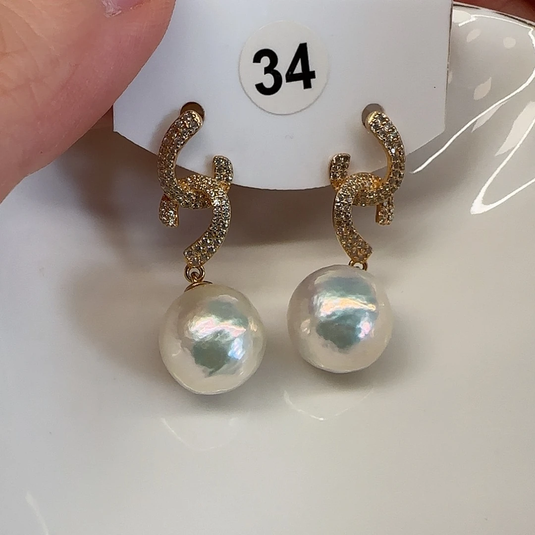 淡水珍珠耳饰银S925镶嵌思**勒