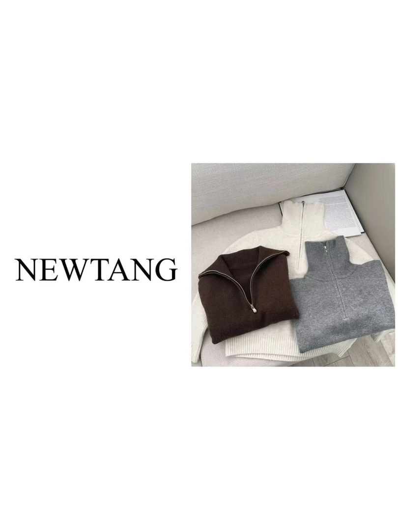 【高领拉链】247长袖宽松时尚百搭针织高领拉链上衣