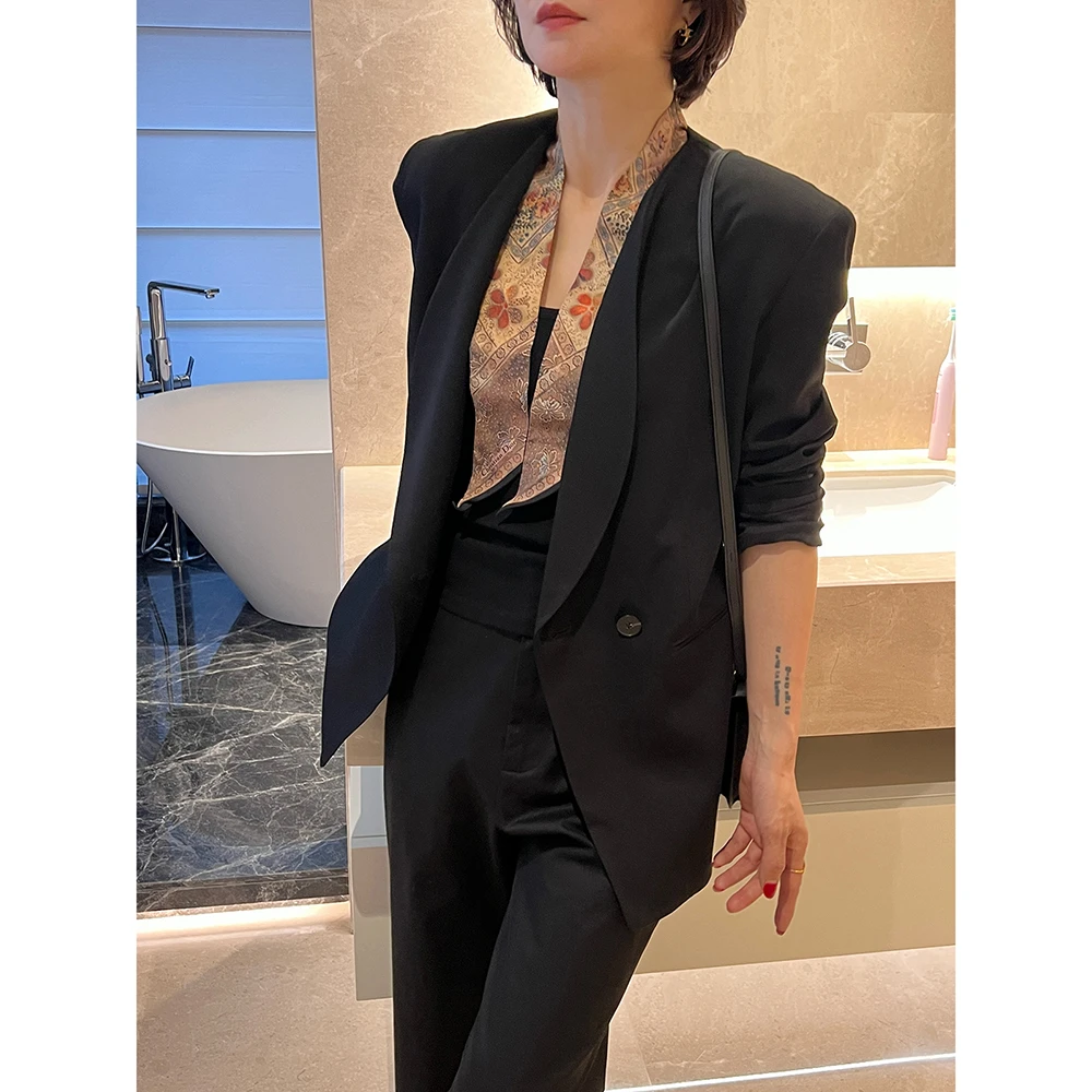 SHIIEELL通勤气质时尚品质垂坠青果领双排扣西装外套女Z5907