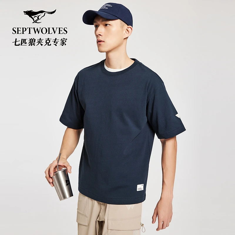 七匹狼男装休闲印花运动户外舒适透气夏季新短袖圆领T恤男装2707