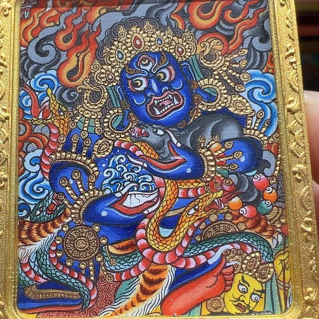 吊坠全手绘热贡唐卡黑财神