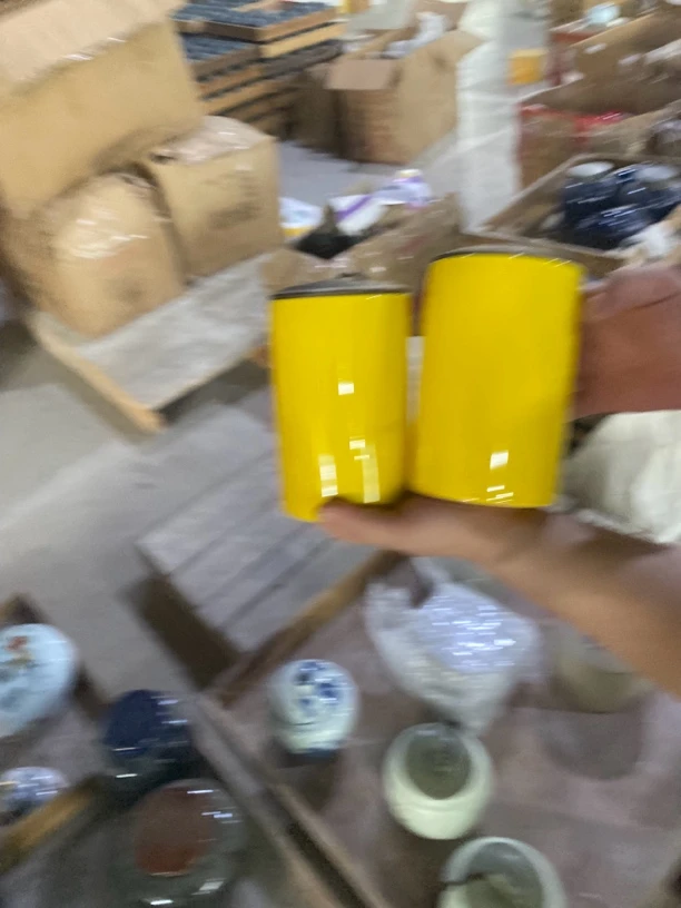 黄色直筒型陶瓷茶叶罐