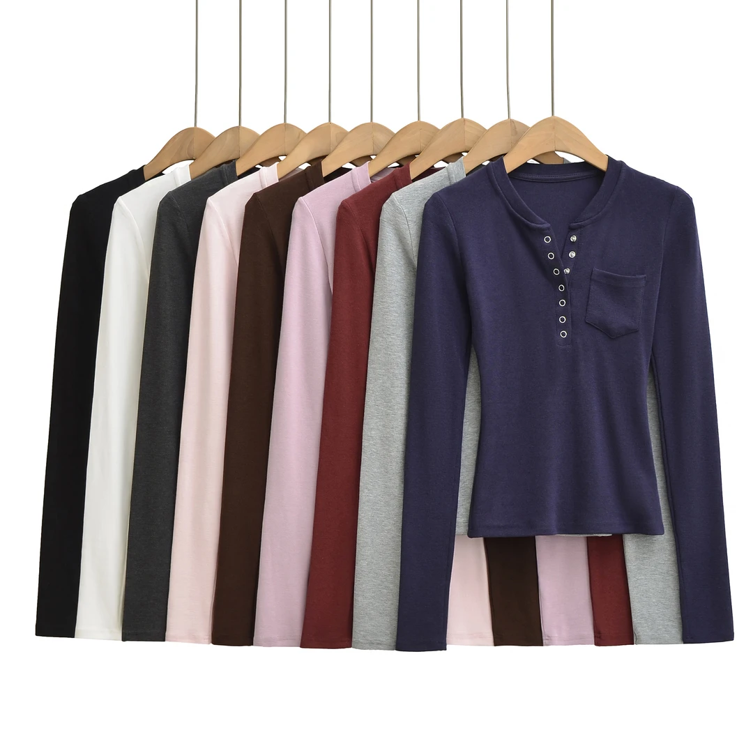 BT956美式辣妹半开领长袖T恤女秋新款修身显瘦弹力打底衫上衣内搭