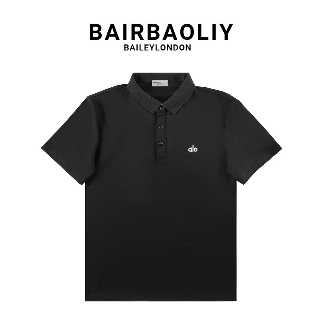 BAIRBAOLIY男士简约高级感刺绣字母小翻领修身新款纯色短袖POLO衫