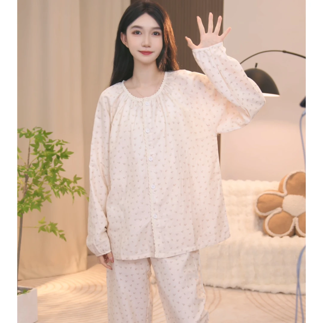 琪琪家春夏款时尚宽松舒适睡衣女士套装可外穿家居服两件套AQQ