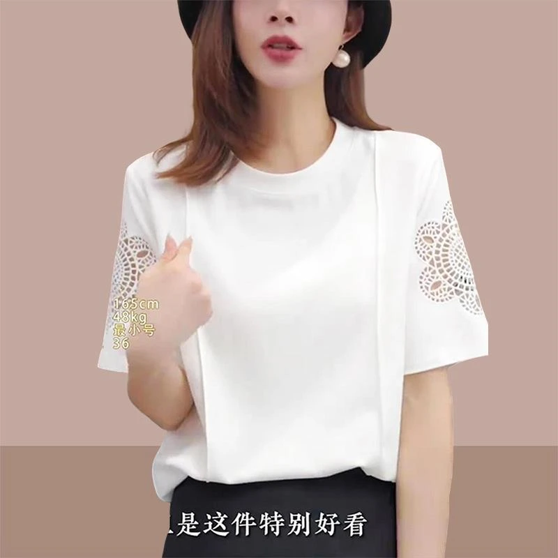 小众独特别致上衣女2025新款爆款设计感时尚镂空白色休闲短袖t恤