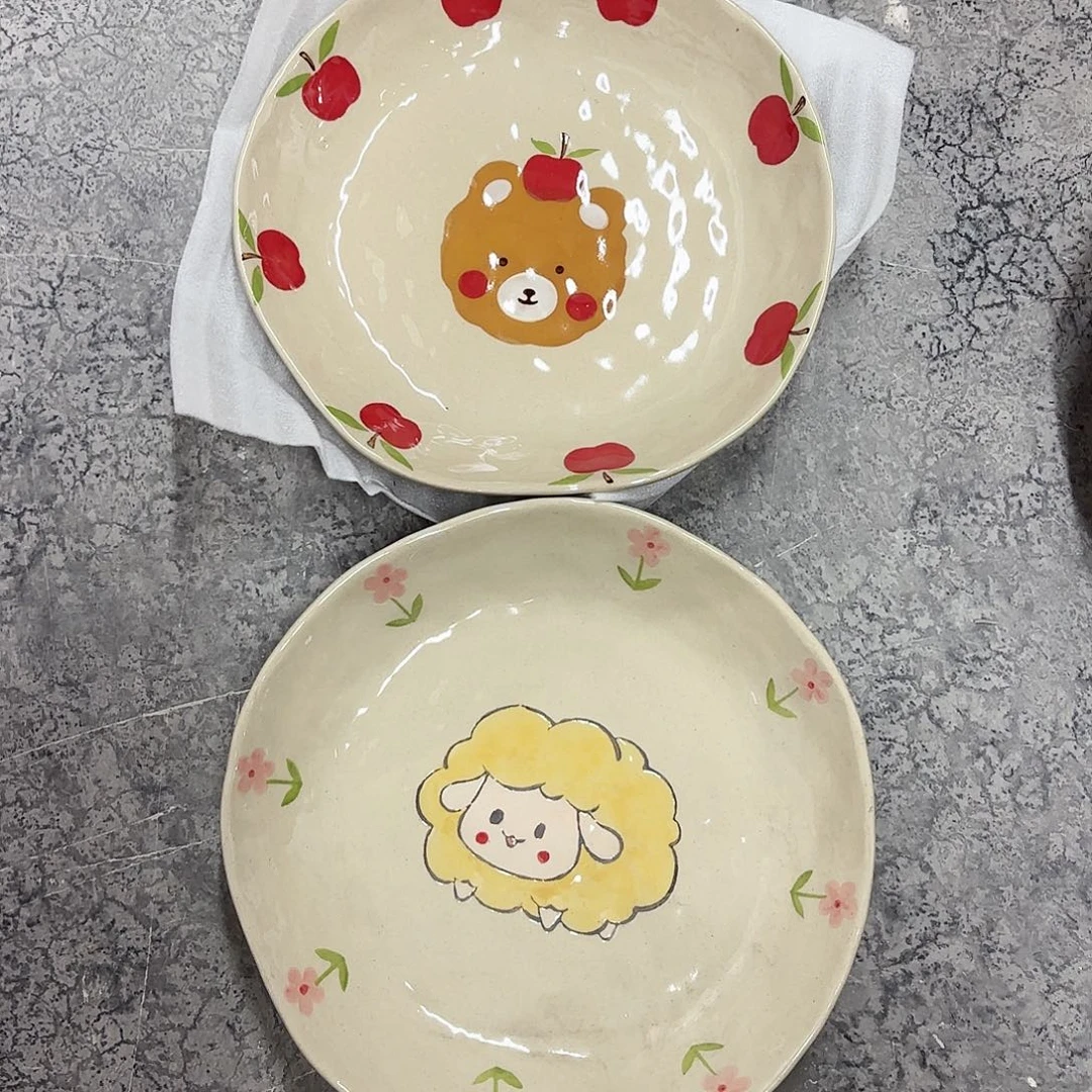 棉麻正单一个熊一个羊盘