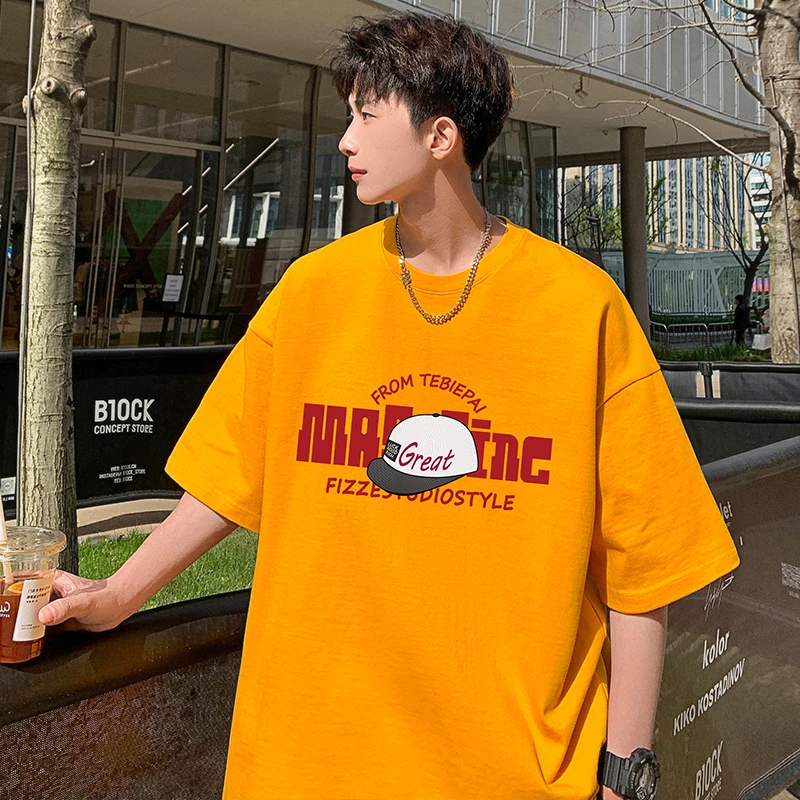 美式高街港风短袖T恤男夏季重磅半袖纯棉情侣宽松ins潮牌半截袖衫