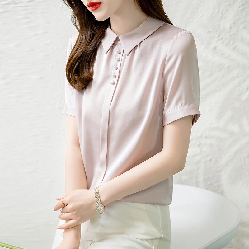 桑蚕丝素色纯色真丝上衣高端女装衬衫