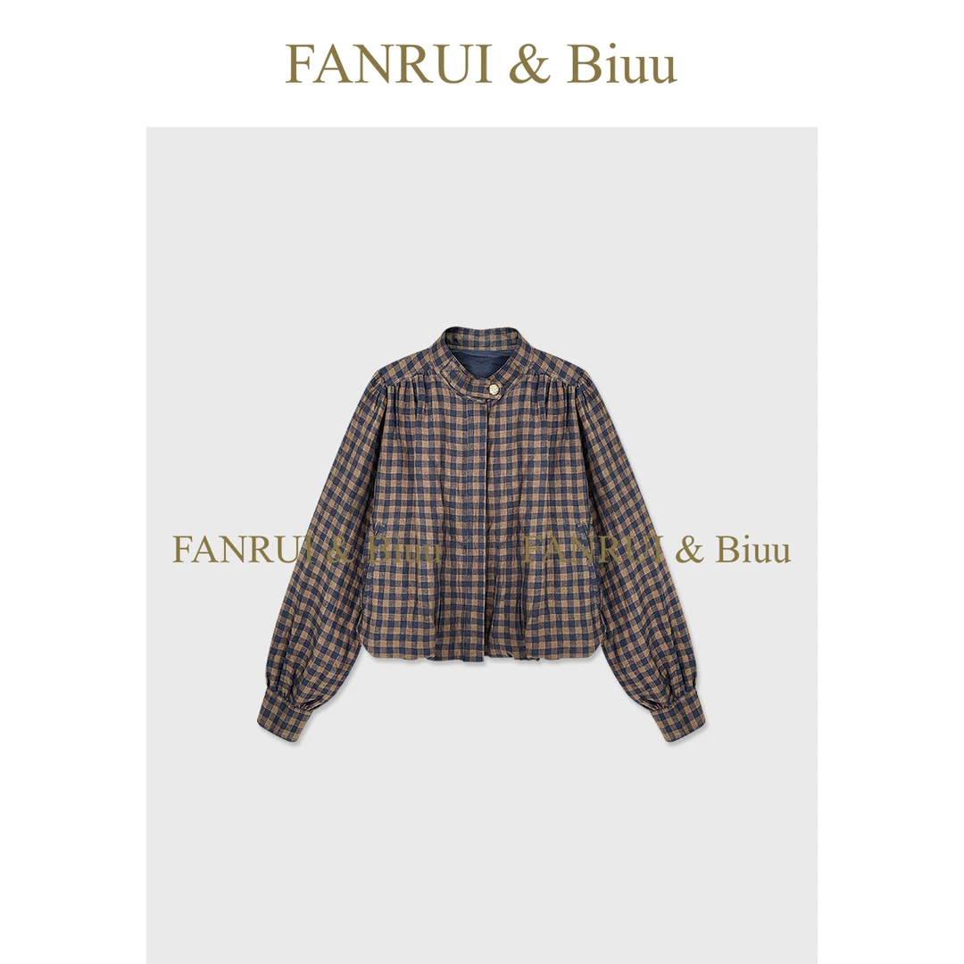 FANRUI/泛芮「贝贝biuu」100苎麻对格洋气复古显瘦设计感外套B18337