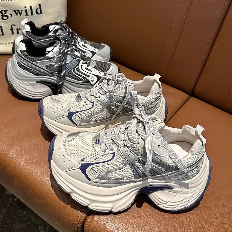 巴黎时尚老爹鞋女2025年新款小个子增高厚底透气时尚休闲运动鞋