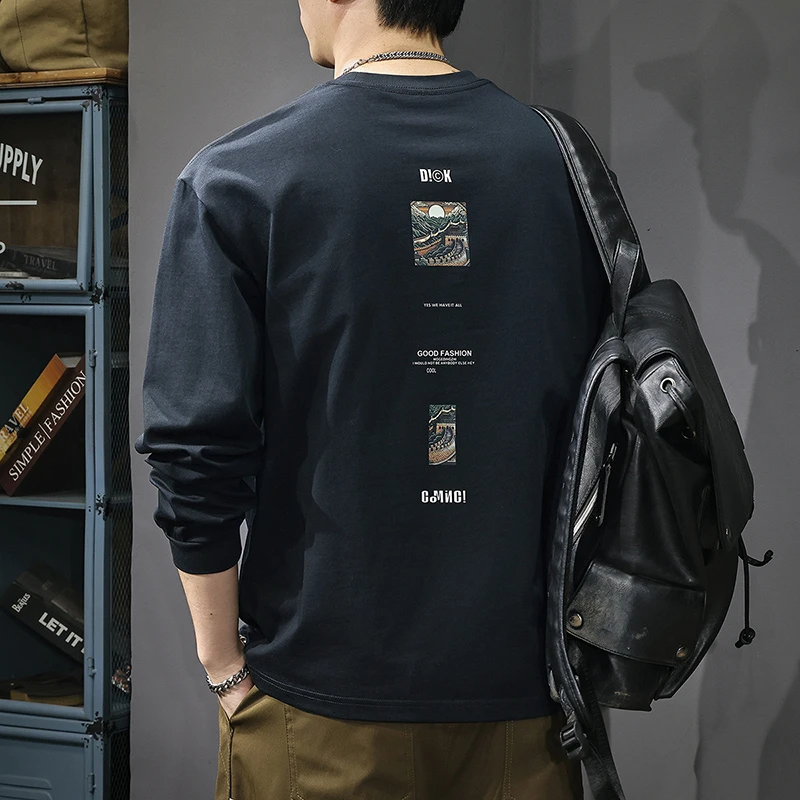 U&PURA重磅305g潮牌长袖T恤男秋季新款设计感内搭印花休闲卫衣