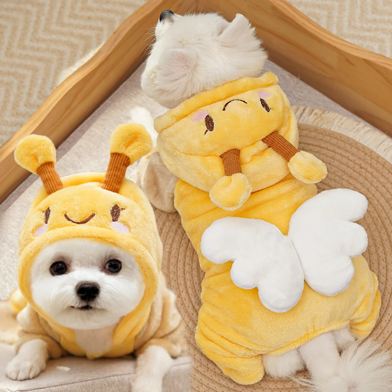 秋冬加绒法兰绒四脚衣宠物狗狗猫咪衣服饰用品泰迪比熊蜜蜂卡通