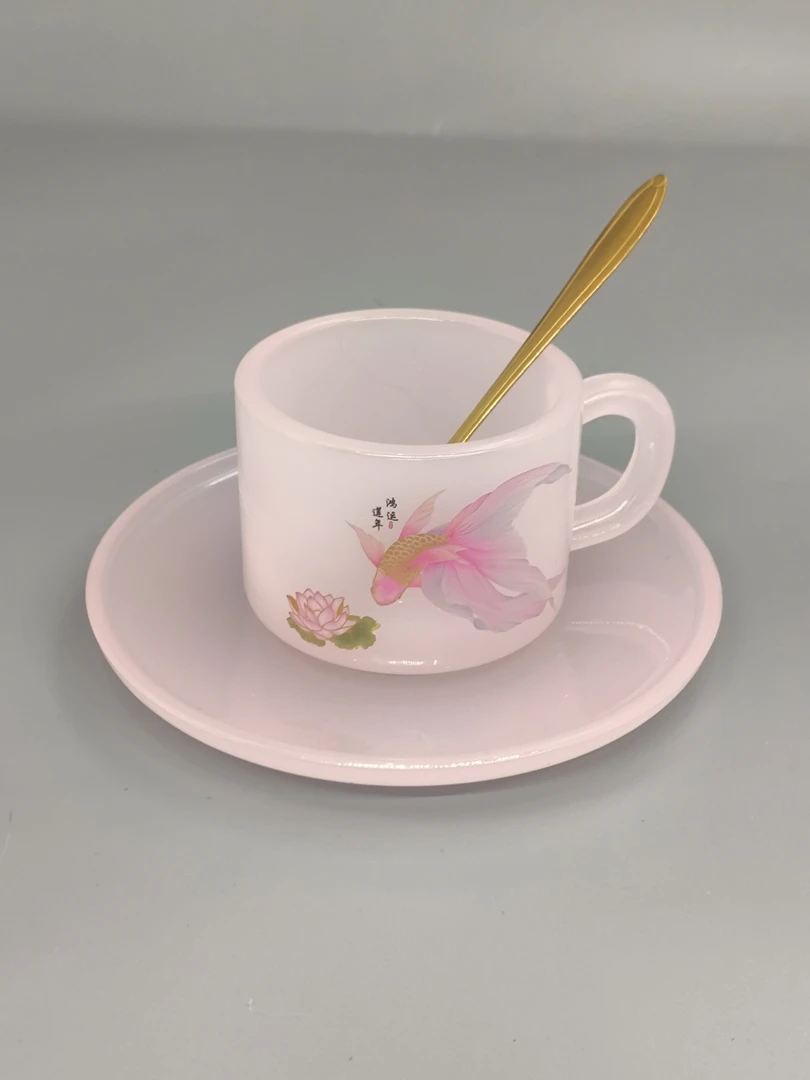 琉璃马克手绘咖啡杯带勺子茶水分离办公居家适用精致国风高级2441