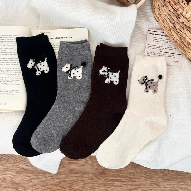 【A530】球球西高地秋冬加厚羊毛袜保暖女中筒袜子可爱卡通风格外穿